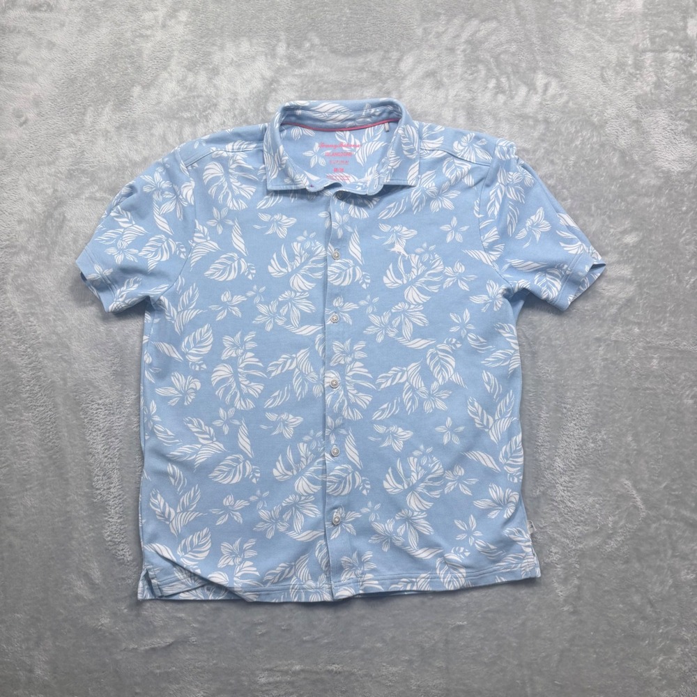 Tommy‎ Bahama IslandZone Button Down Mens Medium Blue Tropical Supima Cotton